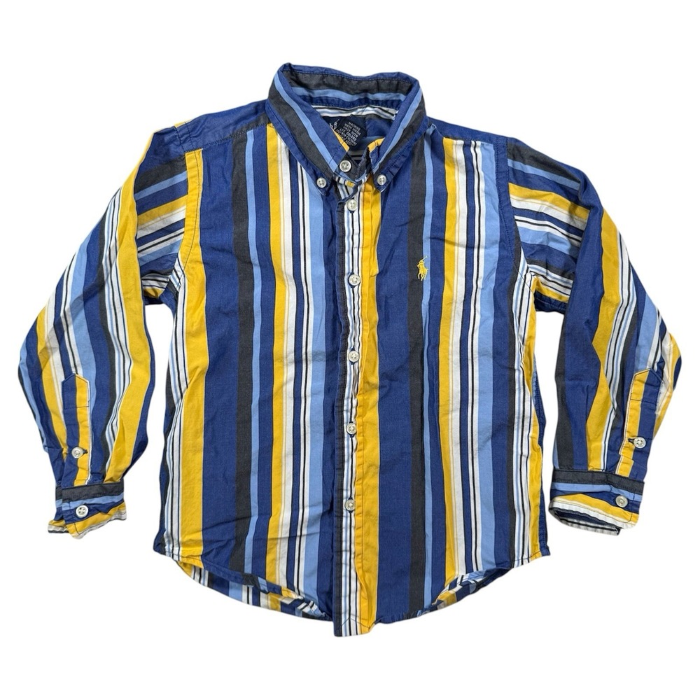 Ralph‎ Lauren Boys Striped Button Down Shirt Blue Yellow Size 4